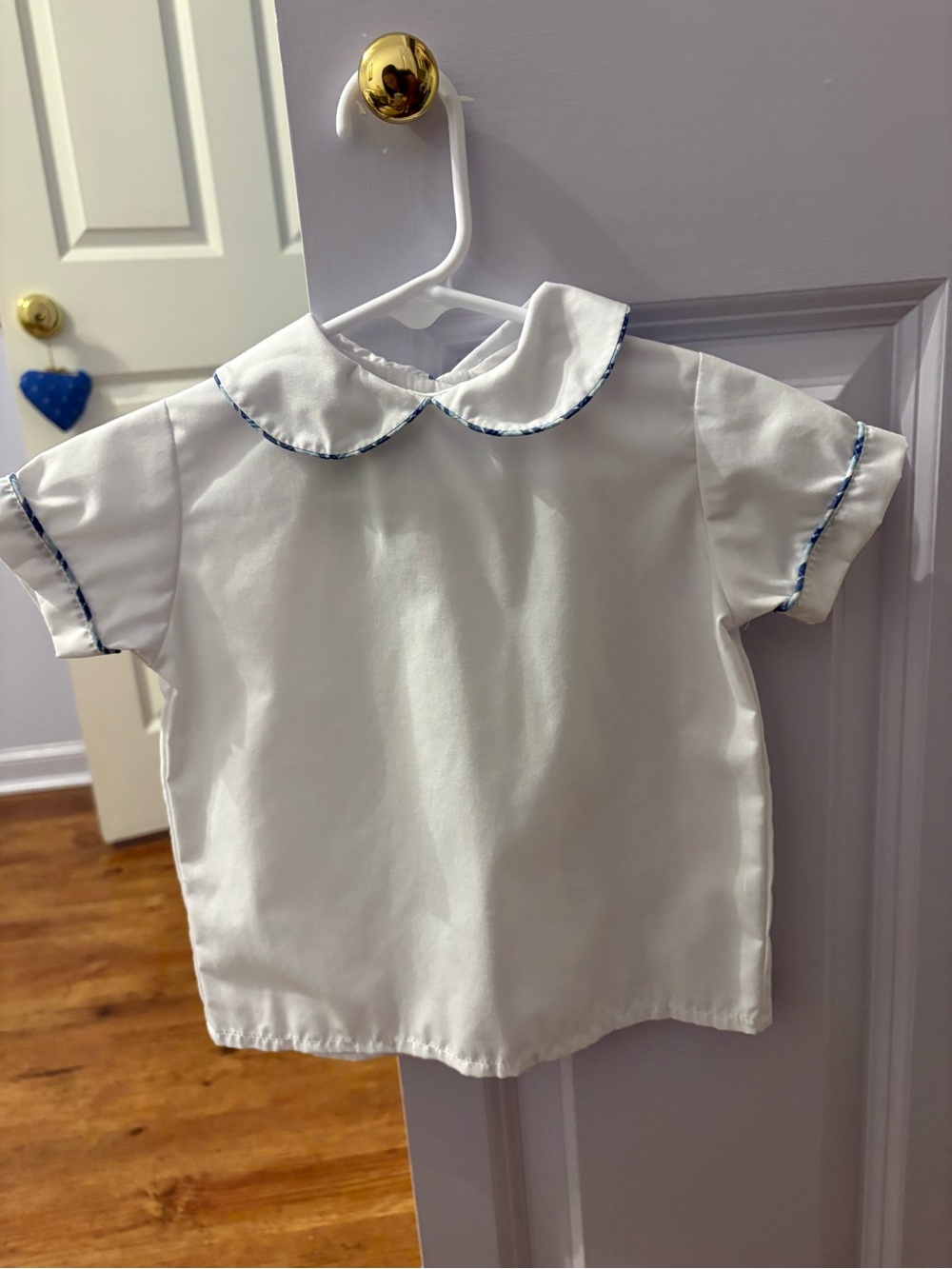 Classic White Peter Pan Collar Kids Shirt with Blue Trim